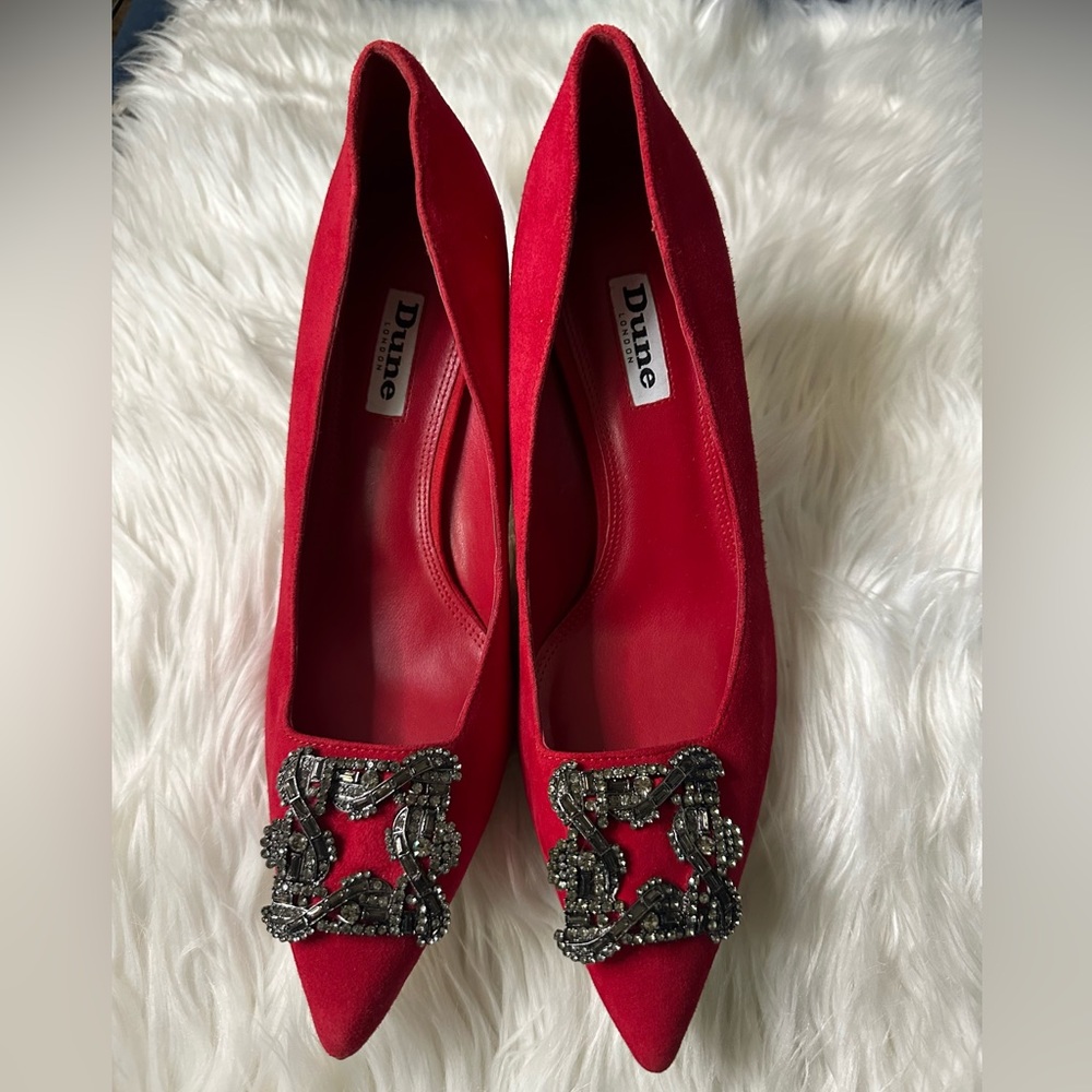 Dune red suede heels